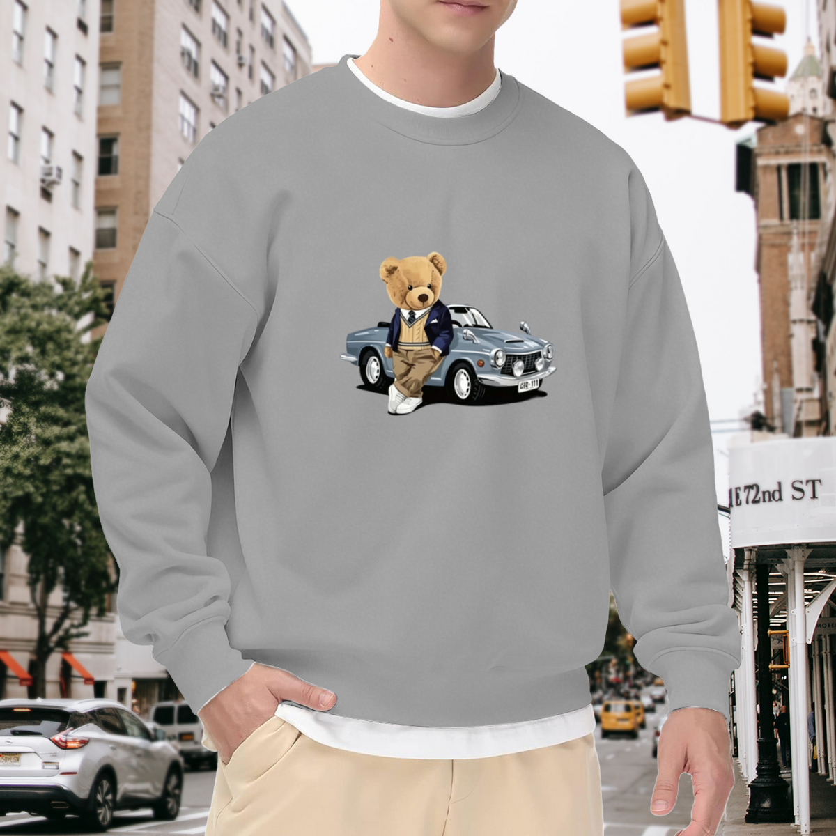 Vintage Gentle Teddy & Classic Retro Car Graphic Crewneck
