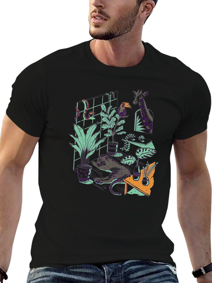 Jungle Animals Graphic Print Black T-Shirt