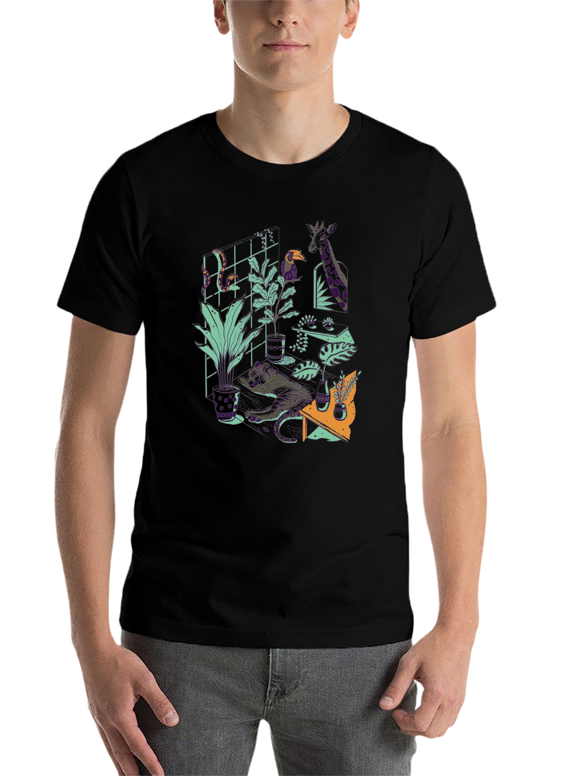Jungle Animals Graphic Print Black T-Shirt