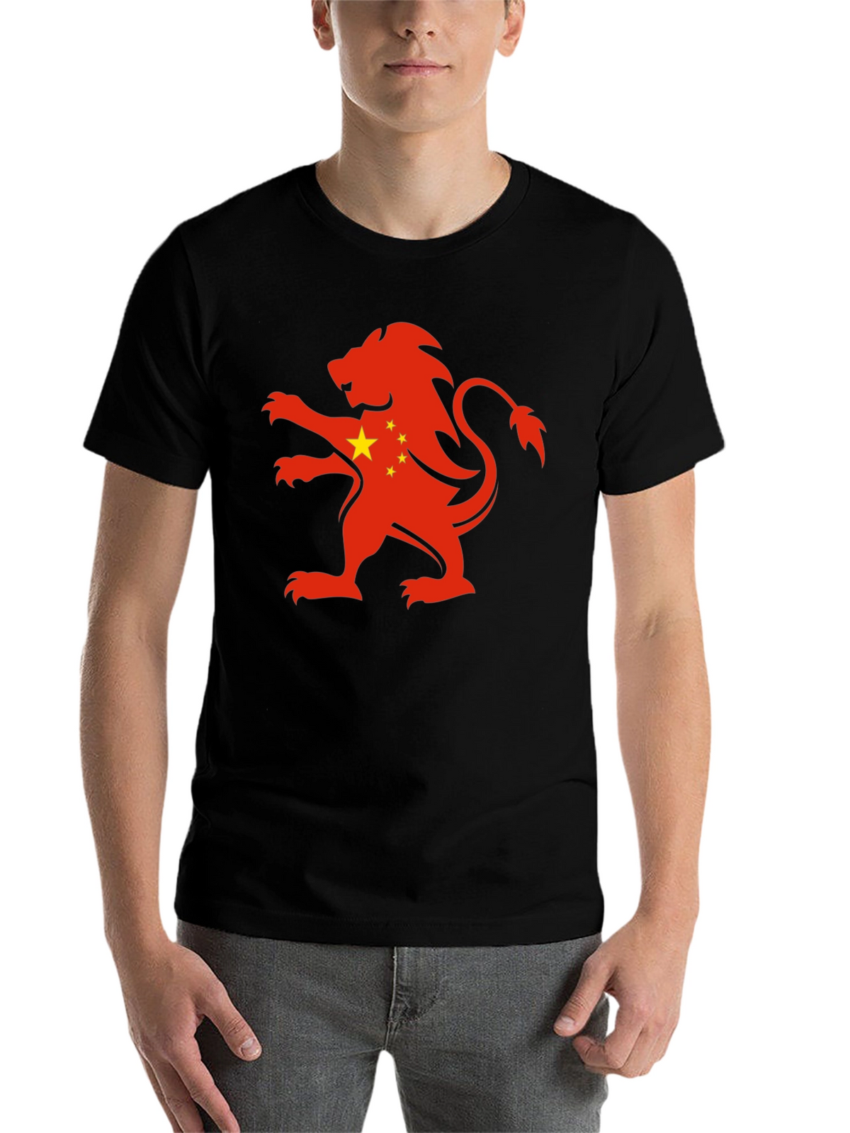 China Flag Lion Graphic Black T-Shirt