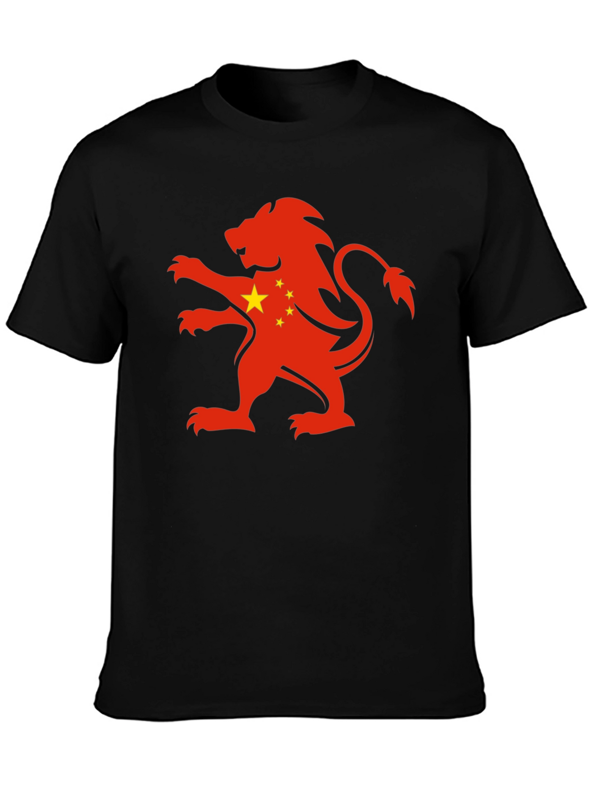 China Flag Lion Graphic Black T-Shirt