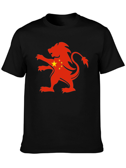 China Flag Lion Graphic Black T-Shirt