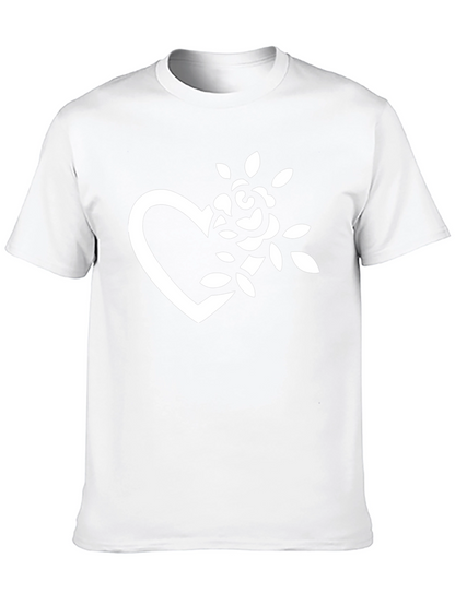 Black T-Shirt with Heart and Rose Graphic