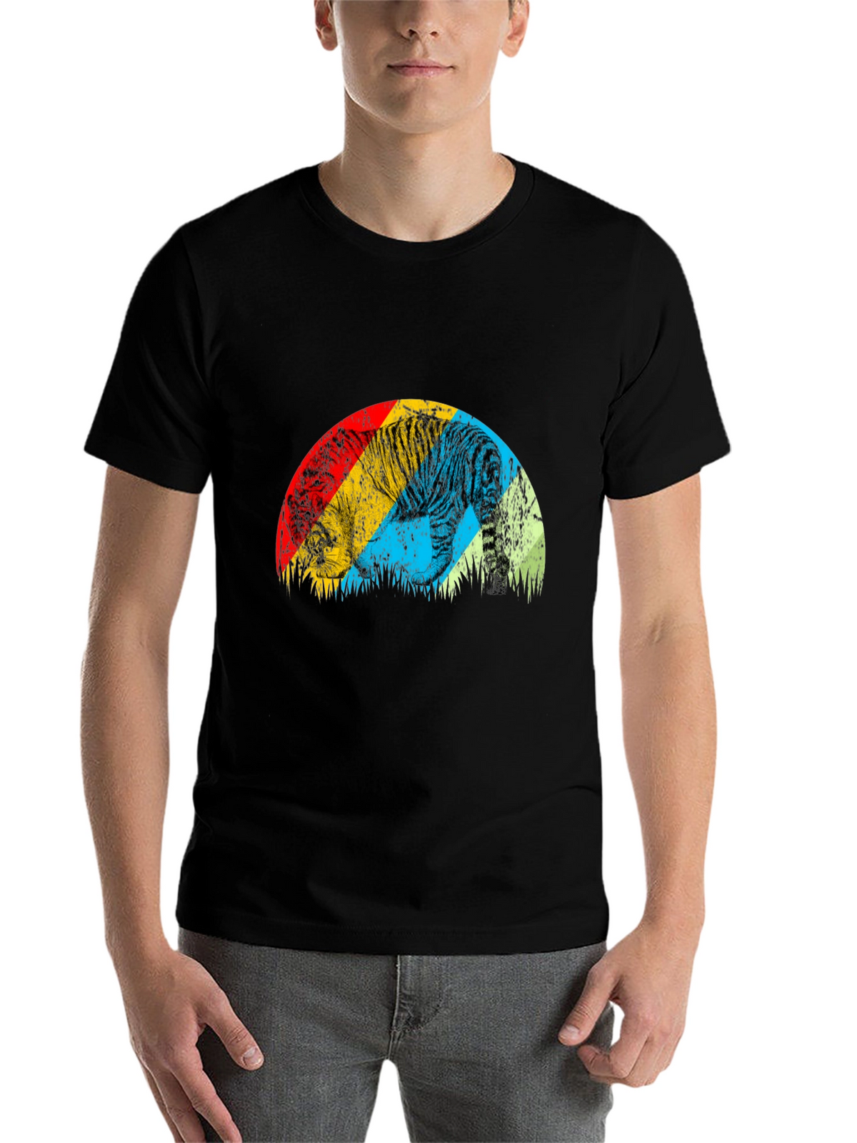 Retro Tiger Graphic Tee - Stylish Mens Black T-Shirt