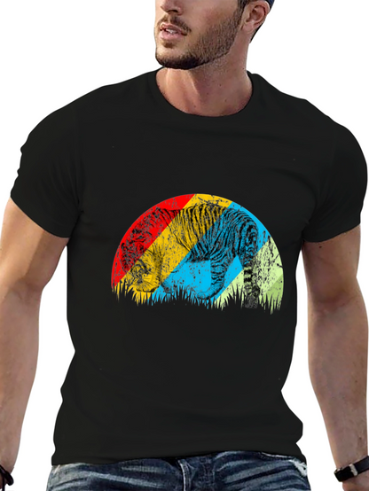 Retro Tiger Graphic Tee - Stylish Mens Black T-Shirt