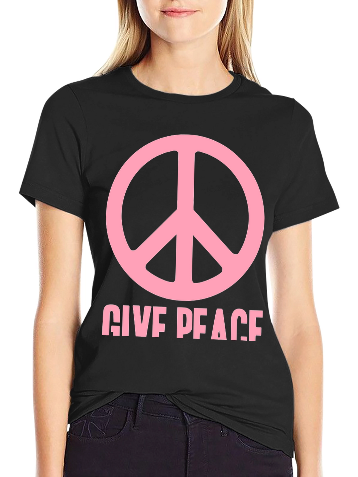 Give Peace Black Graphic T-Shirt