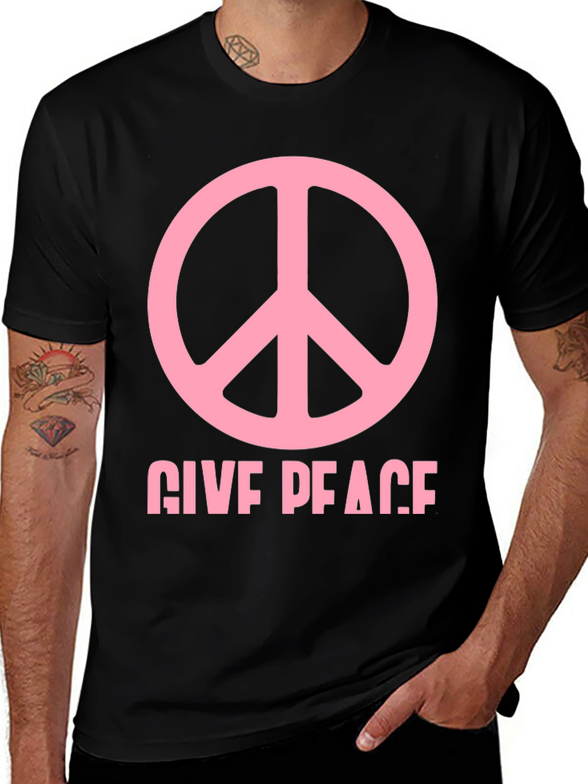 Give Peace Black Graphic T-Shirt