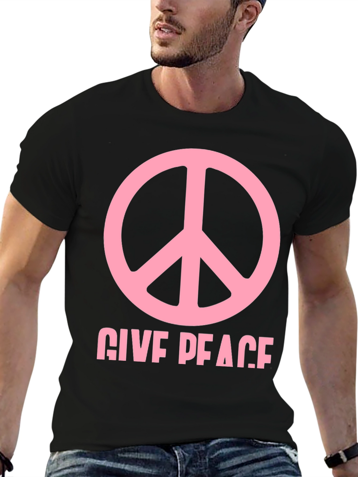 Give Peace Black Graphic T-Shirt