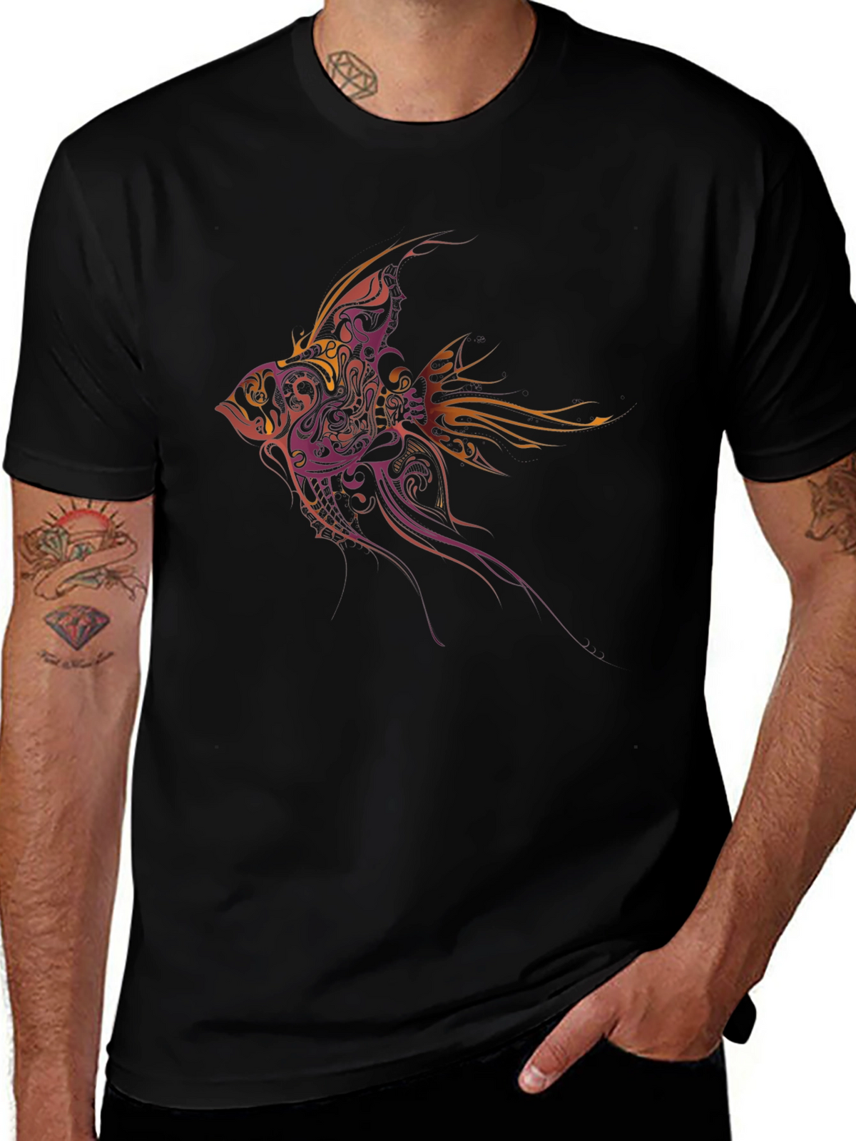 Tribal Fish Graphic Tee - Black