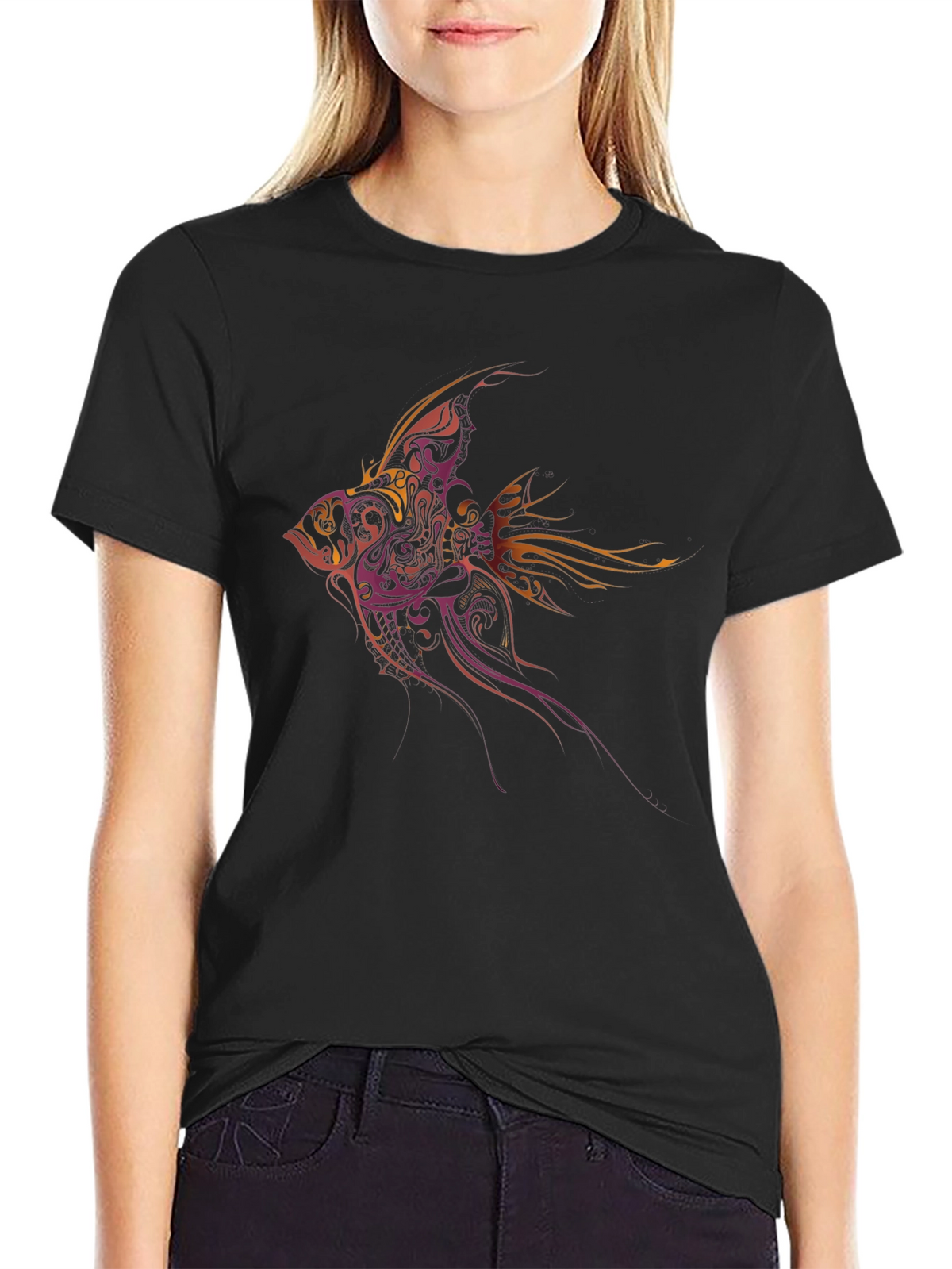 Tribal Fish Graphic Tee - Black