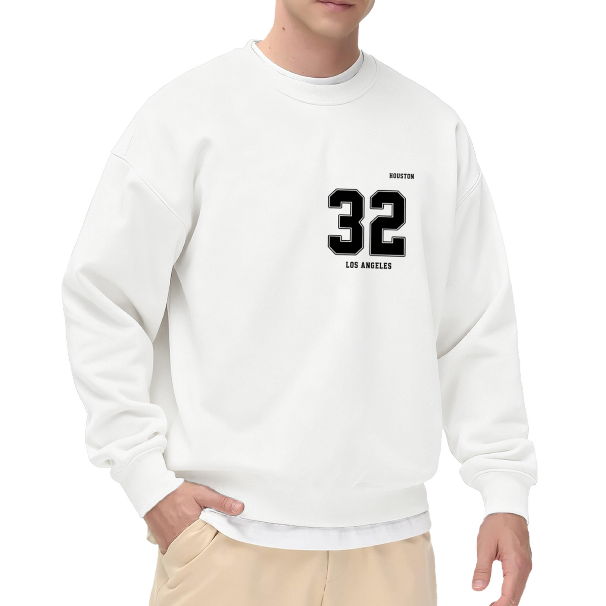 Retro 32 Houston Los Angeles Number Print White Crew Sweatshirt