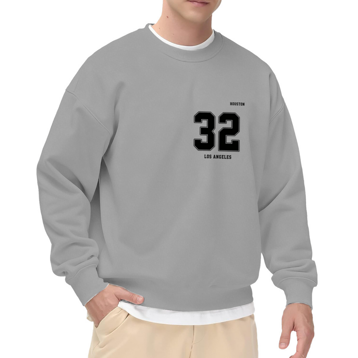 Retro 32 Houston Los Angeles Number Print White Crew Sweatshirt