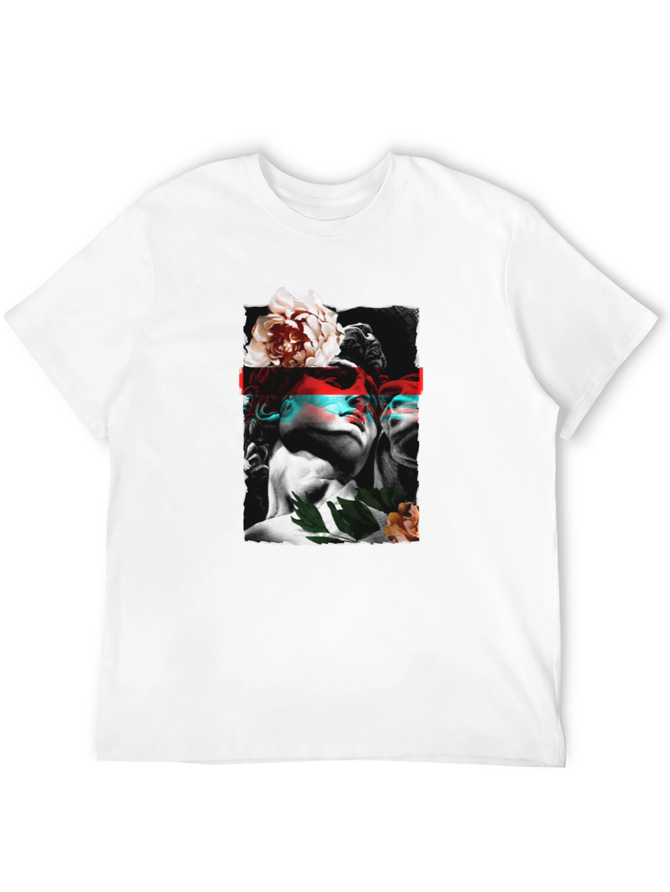 Statue & Floral Graphic Print Black T-Shirt