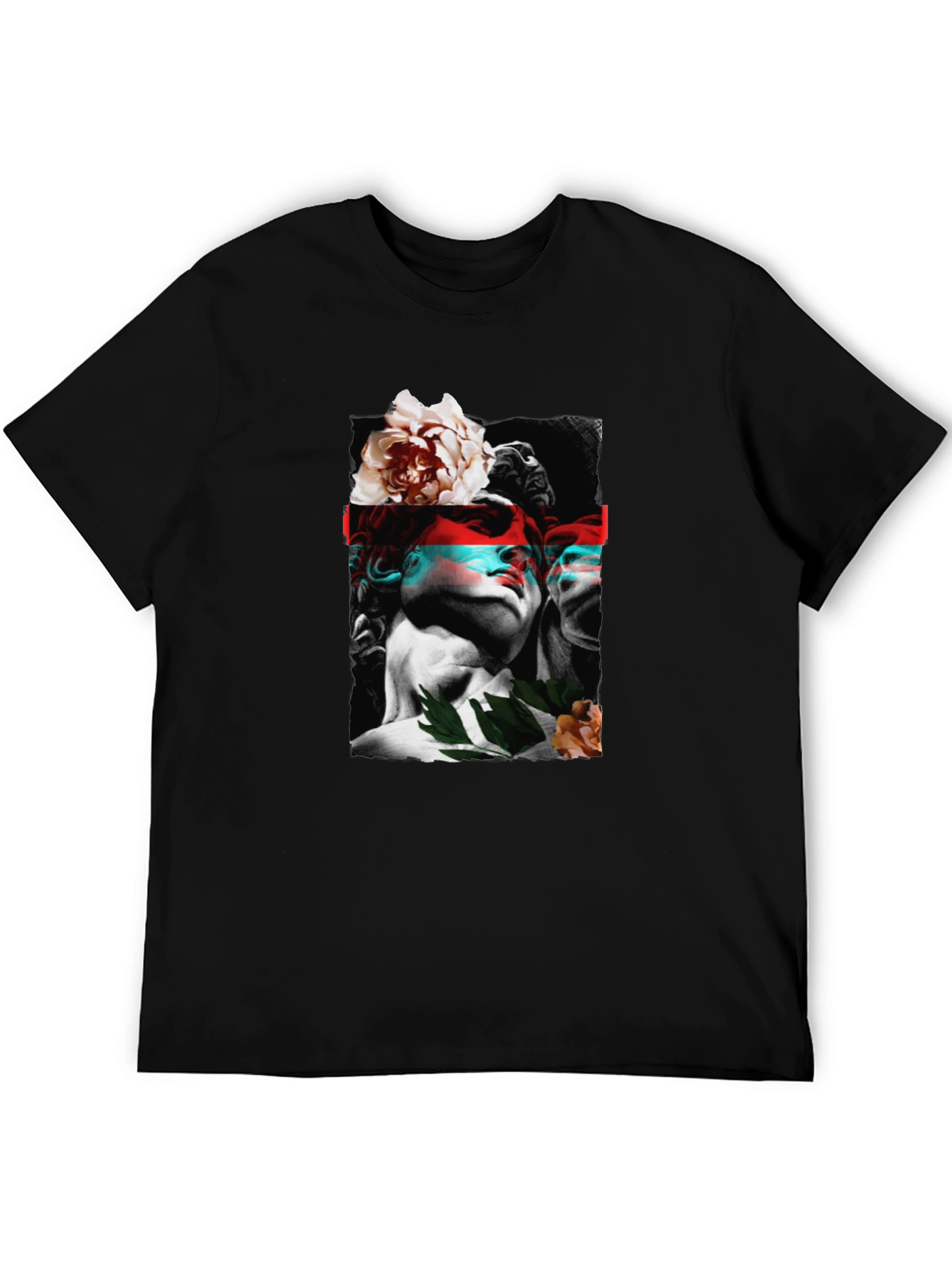 Statue & Floral Graphic Print Black T-Shirt