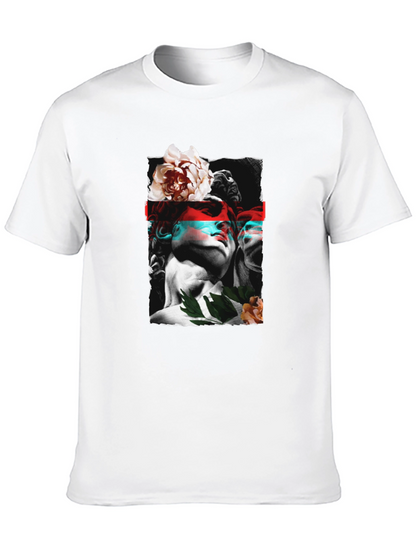 Statue & Floral Graphic Print Black T-Shirt