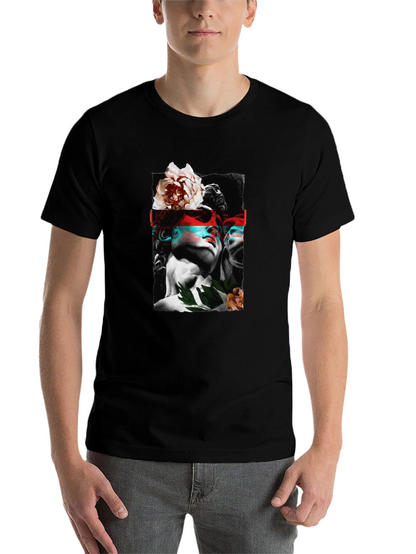 Statue & Floral Graphic Print Black T-Shirt