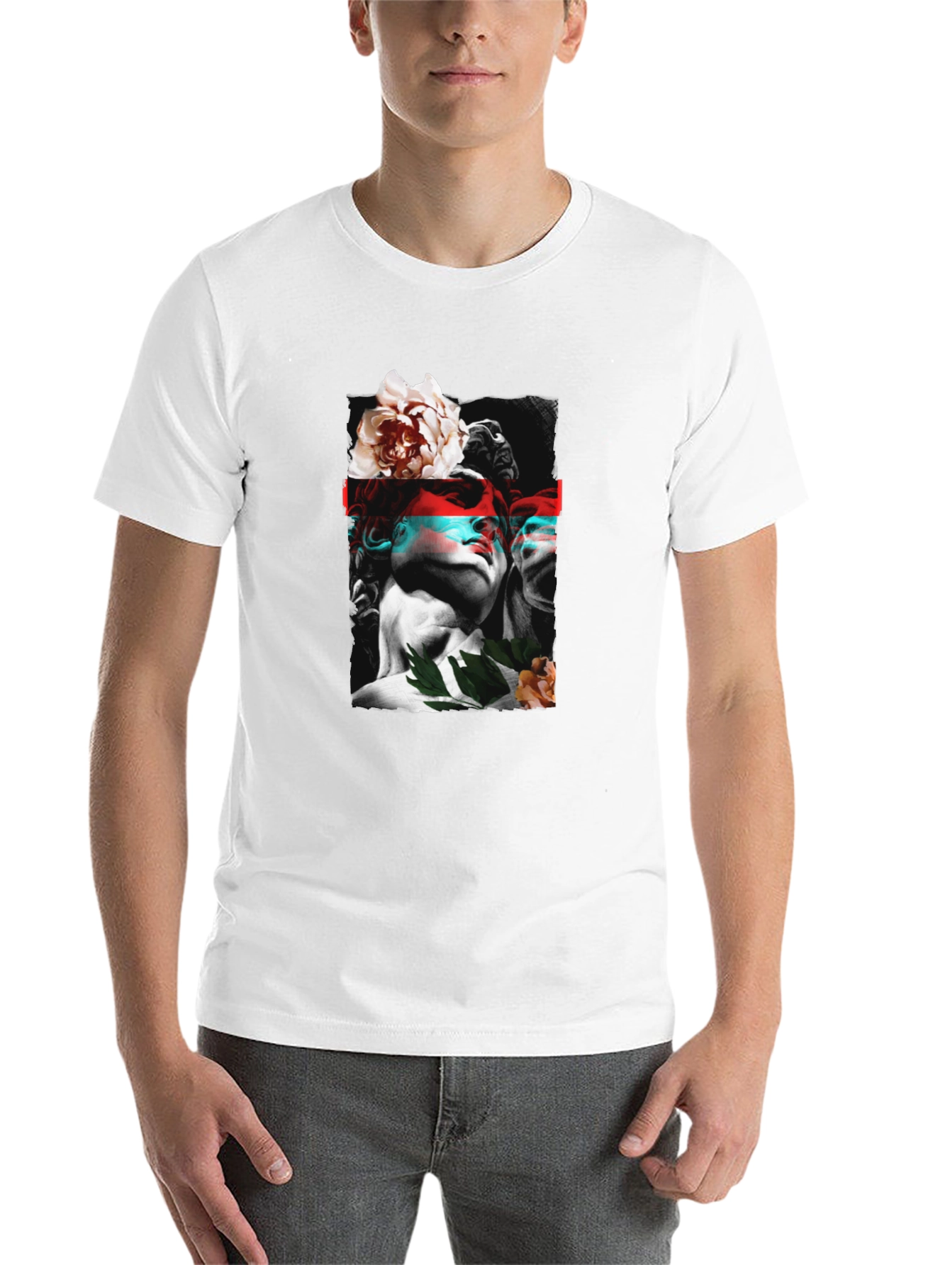 Statue & Floral Graphic Print Black T-Shirt