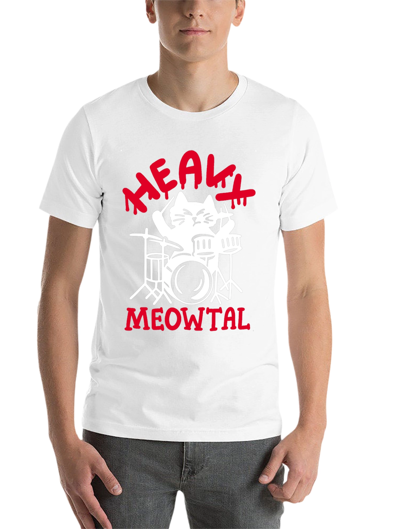 Heavy Meowtal Cat Drummer Black Graphic Tee
