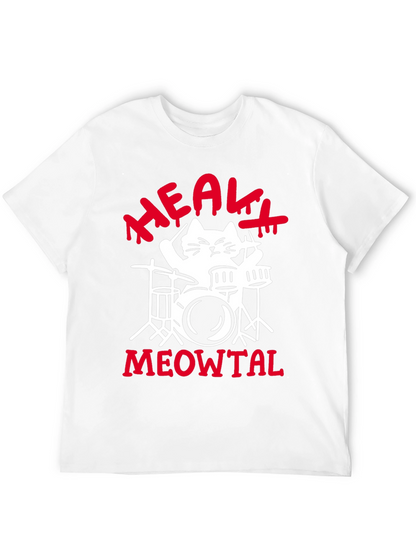 Heavy Meowtal Cat Drummer Black Graphic Tee