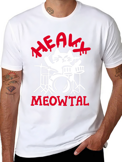 Heavy Meowtal Cat Drummer Black Graphic Tee