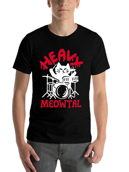 Heavy Meowtal Cat Drummer Black Graphic Tee