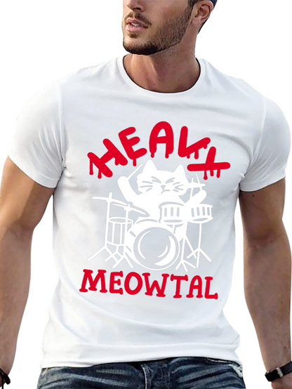 Heavy Meowtal Cat Drummer Black Graphic Tee