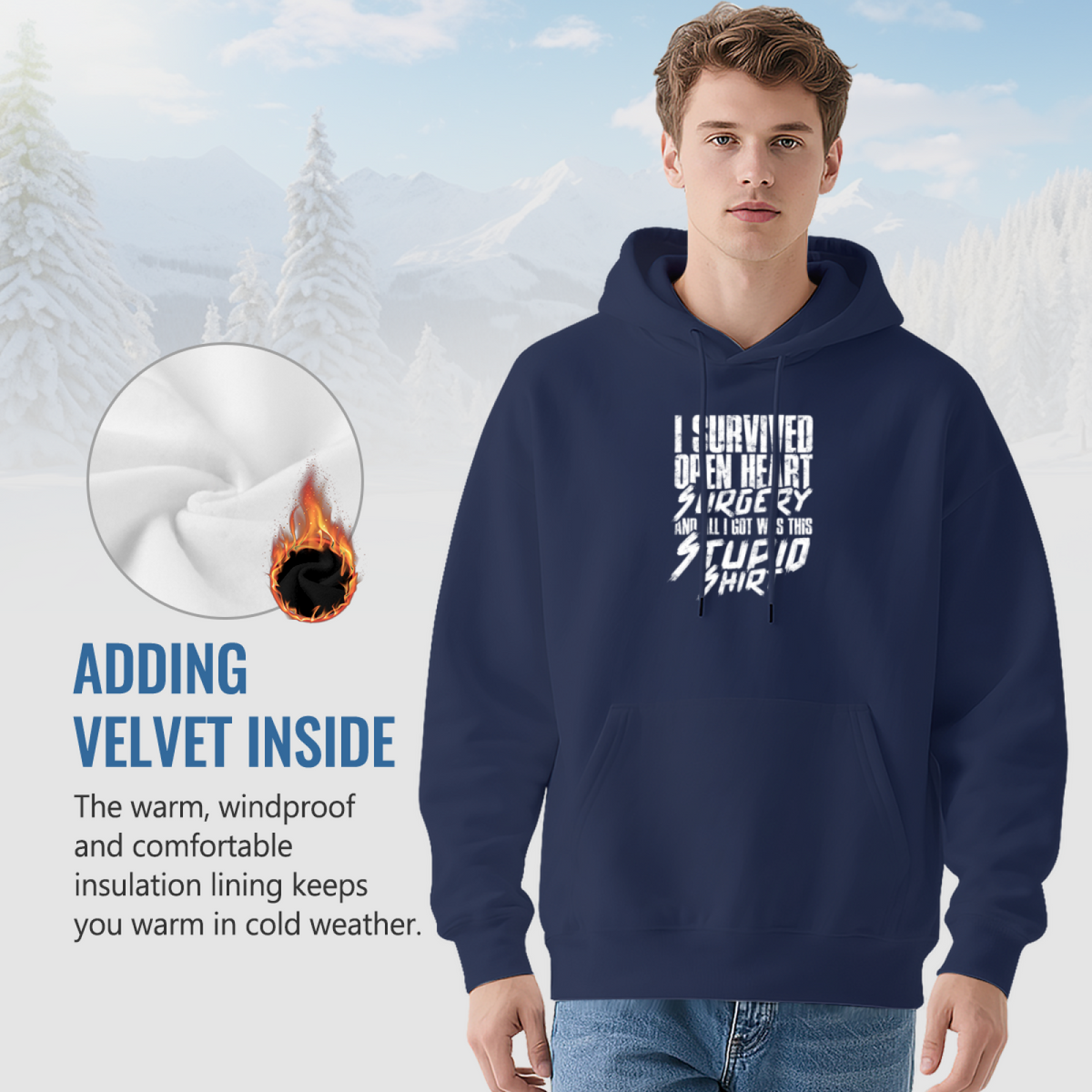 I Survived Open Heart Surgery Navy Hoodie, Survivor Comfort Graphic Pullover