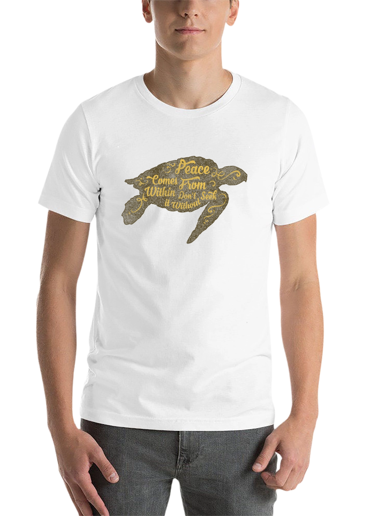Peace Turtle Graphic Tee - Black Crew Neck T-Shirt