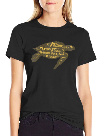 Peace Turtle Graphic Tee - Black Crew Neck T-Shirt