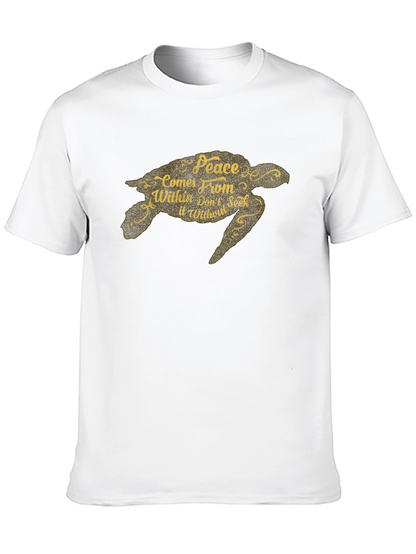 Peace Turtle Graphic Tee - Black Crew Neck T-Shirt