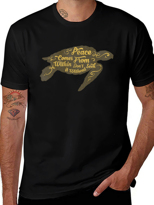 Peace Turtle Graphic Tee - Black Crew Neck T-Shirt