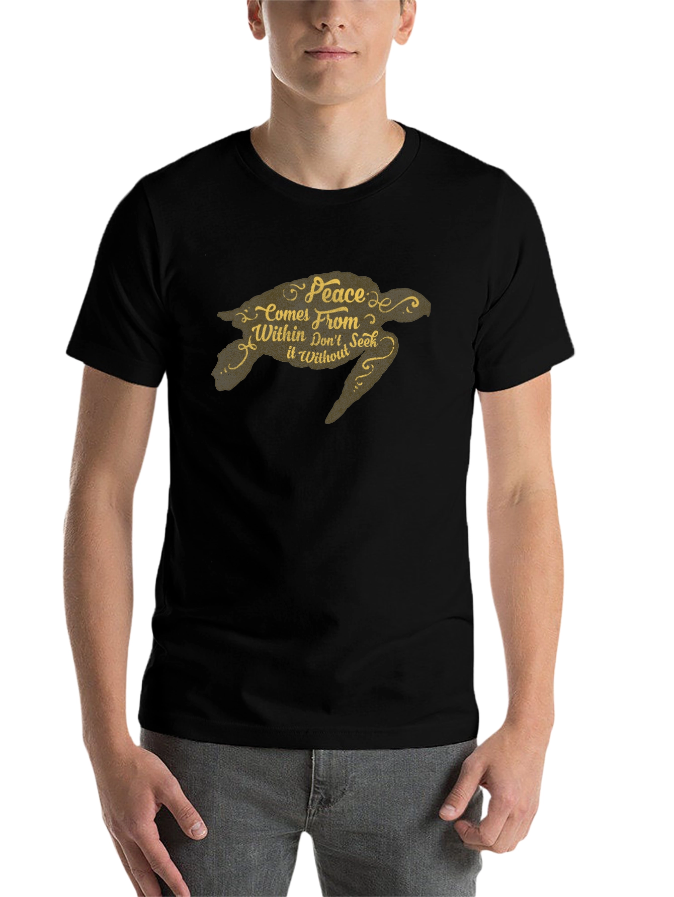 Peace Turtle Graphic Tee - Black Crew Neck T-Shirt