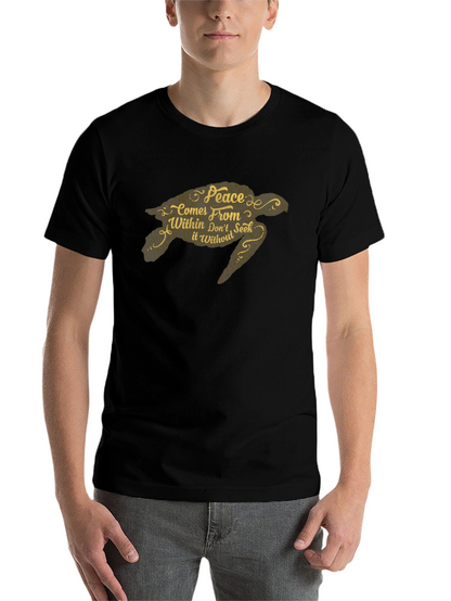 Peace Turtle Graphic Tee - Black Crew Neck T-Shirt