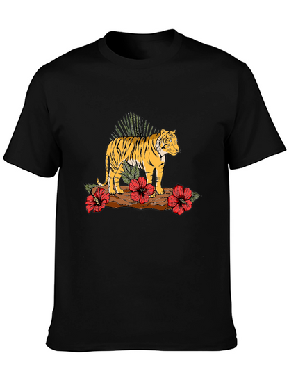 Tiger Floral Graphic Black T-Shirt