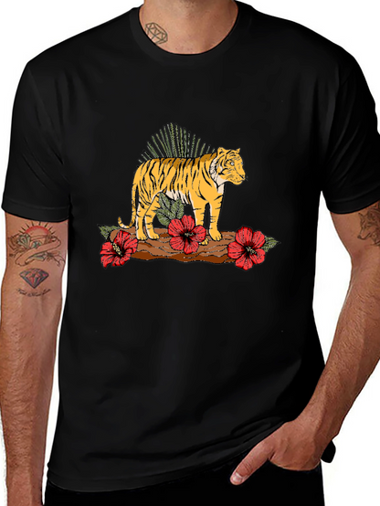 Tiger Floral Graphic Black T-Shirt