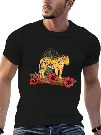 Tiger Floral Graphic Black T-Shirt