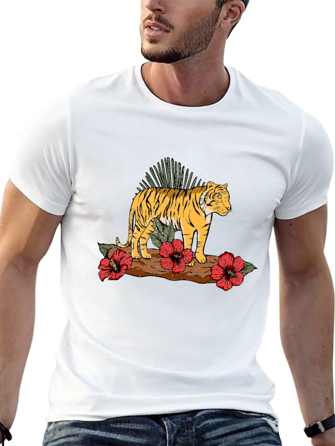 Tiger Floral Graphic Black T-Shirt