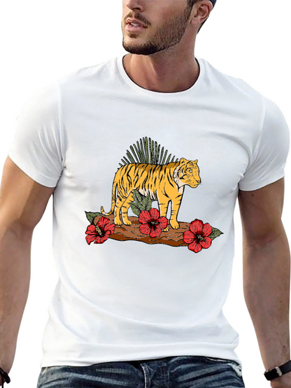 Tiger Floral Graphic Black T-Shirt