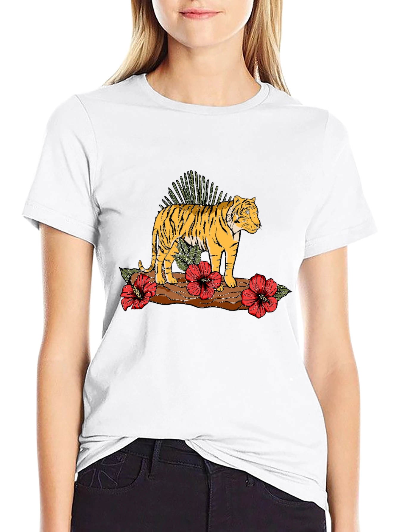 Tiger Floral Graphic Black T-Shirt