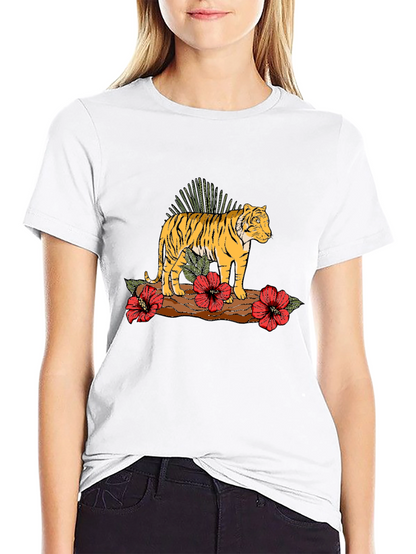 Tiger Floral Graphic Black T-Shirt