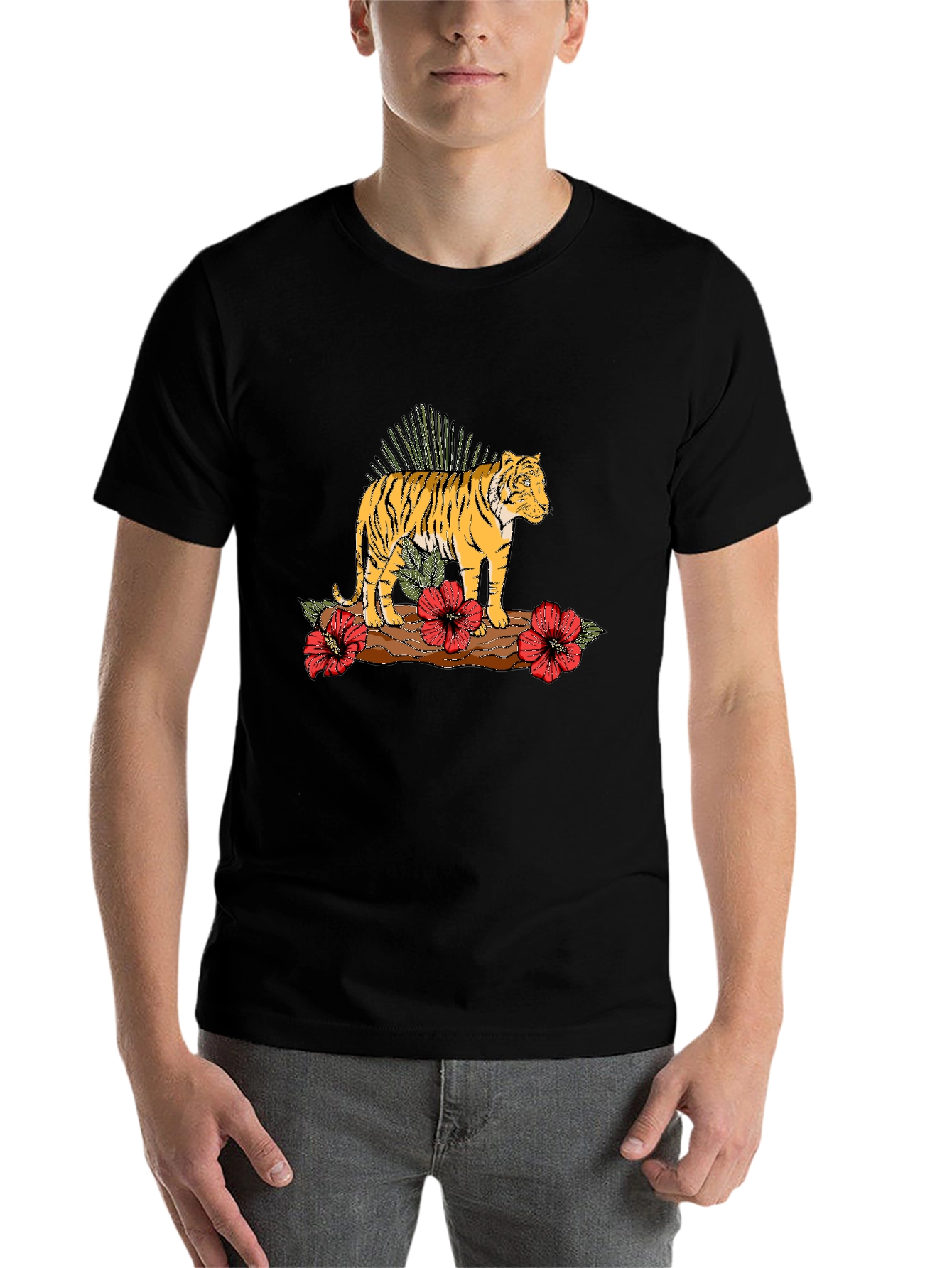 Tiger Floral Graphic Black T-Shirt