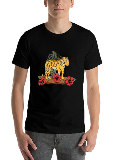 Tiger Floral Graphic Black T-Shirt
