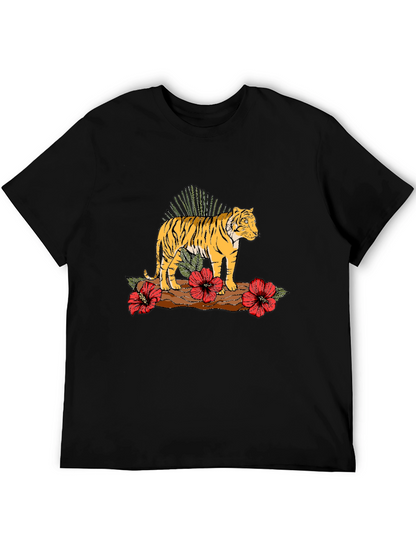 Tiger Floral Graphic Black T-Shirt
