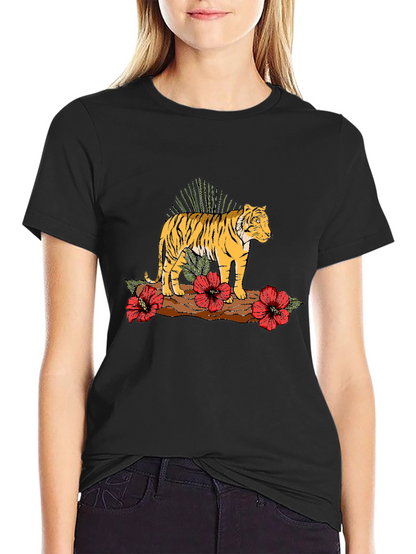 Tiger Floral Graphic Black T-Shirt