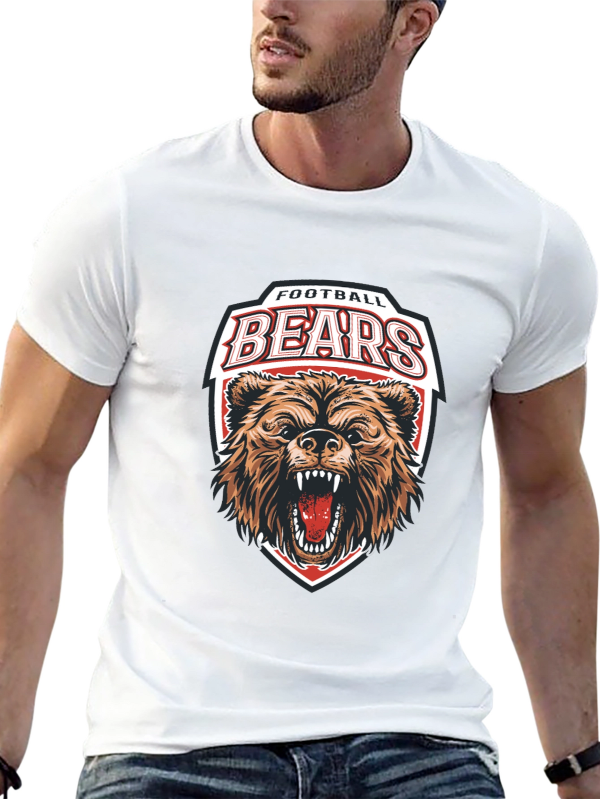 Football Bears Graphic Tee - Black