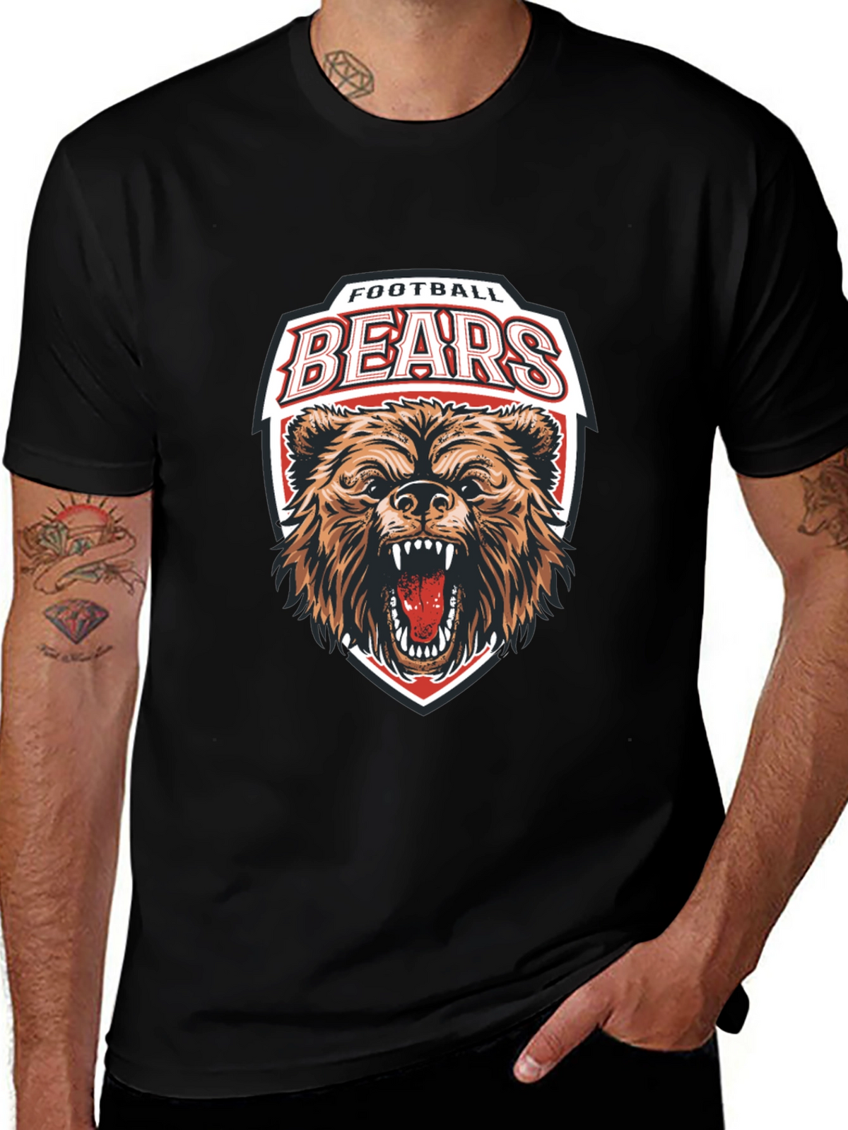 Football Bears Graphic Tee - Black