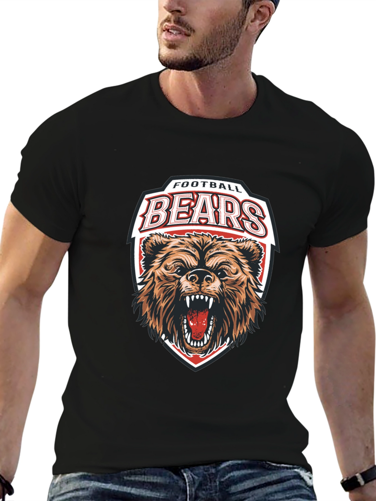 Football Bears Graphic Tee - Black