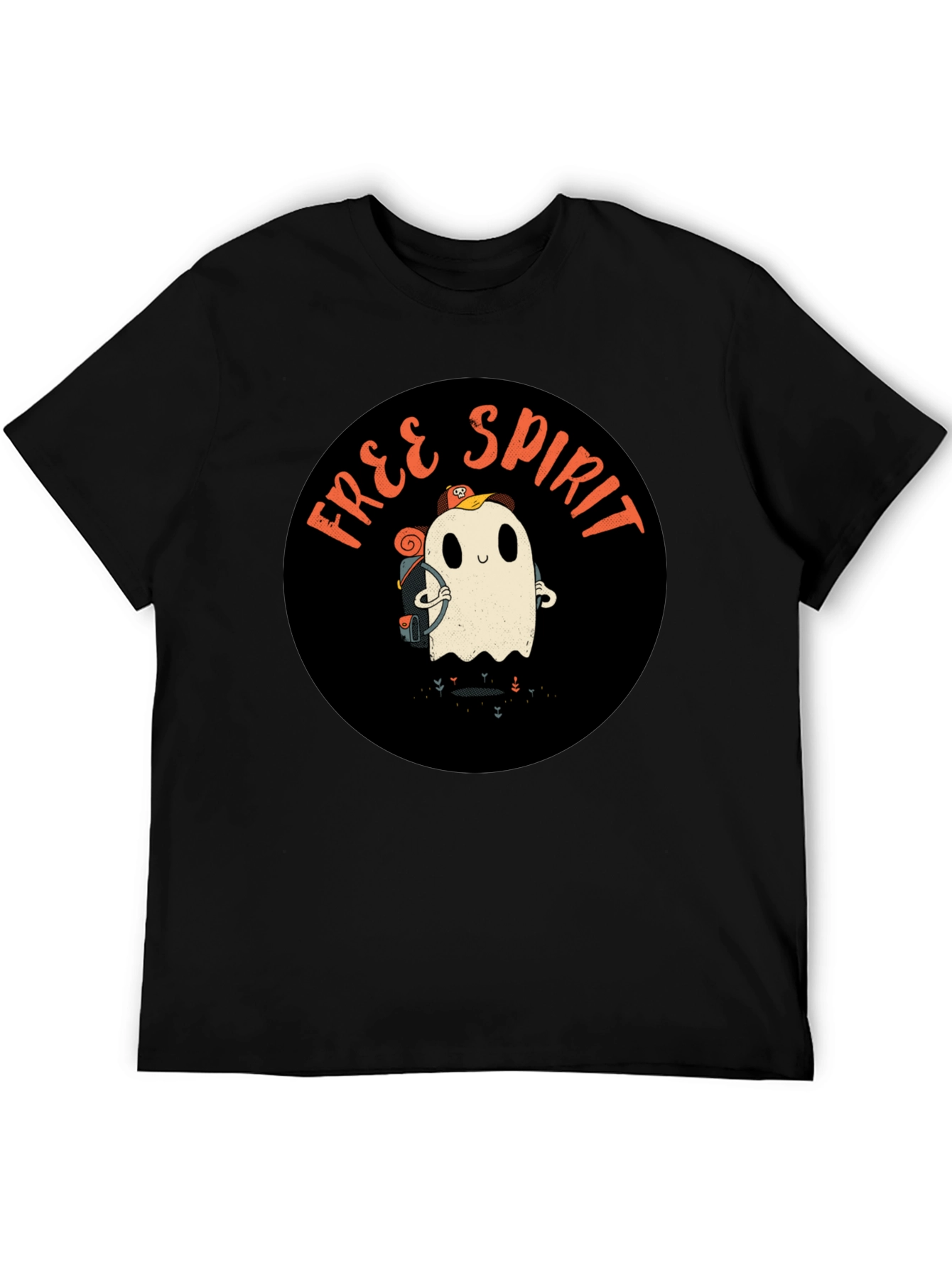 Free Spirit Ghost Graphic Tee - Black Cotton T-Shirt