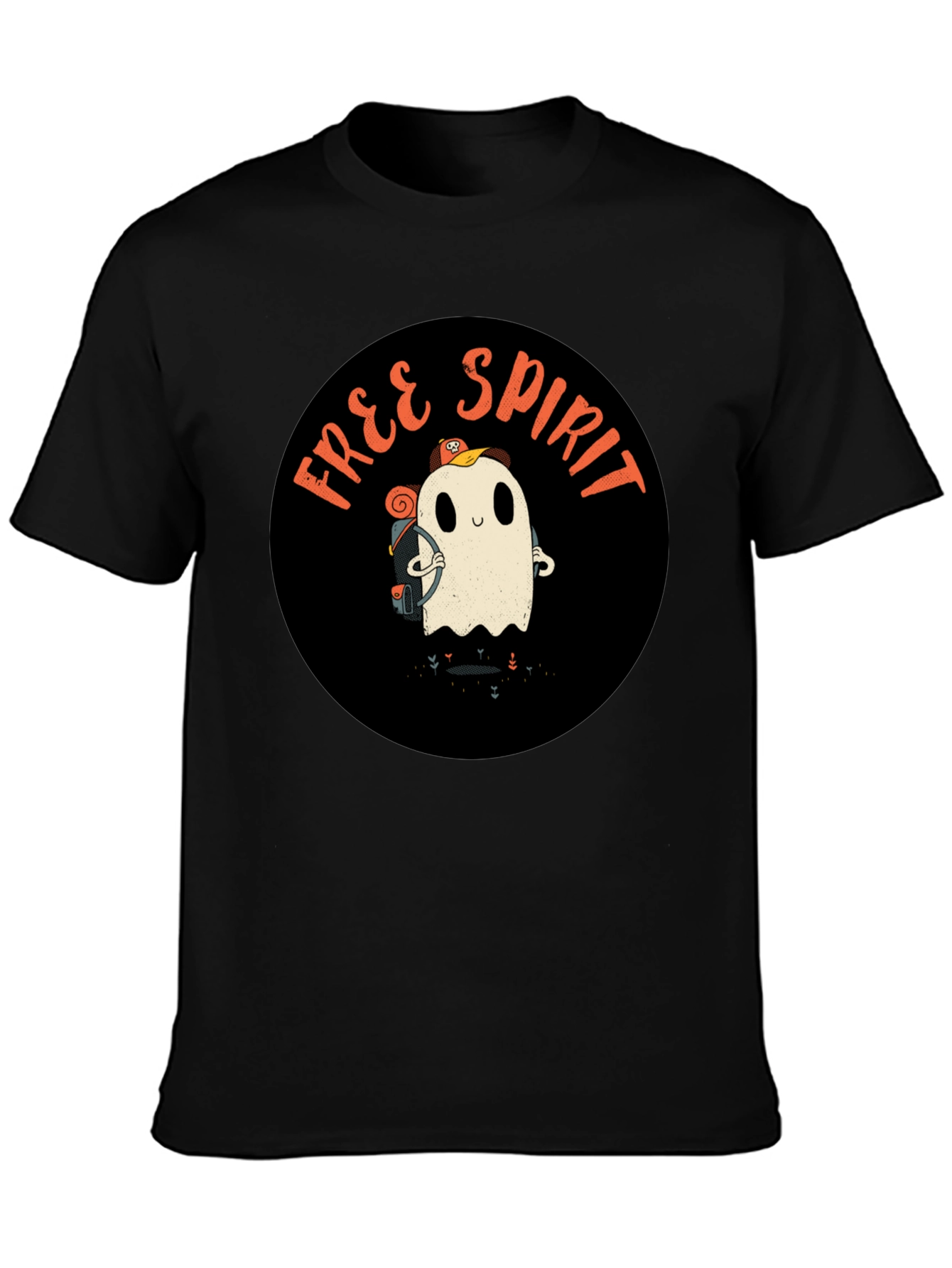 Free Spirit Ghost Graphic Tee - Black Cotton T-Shirt
