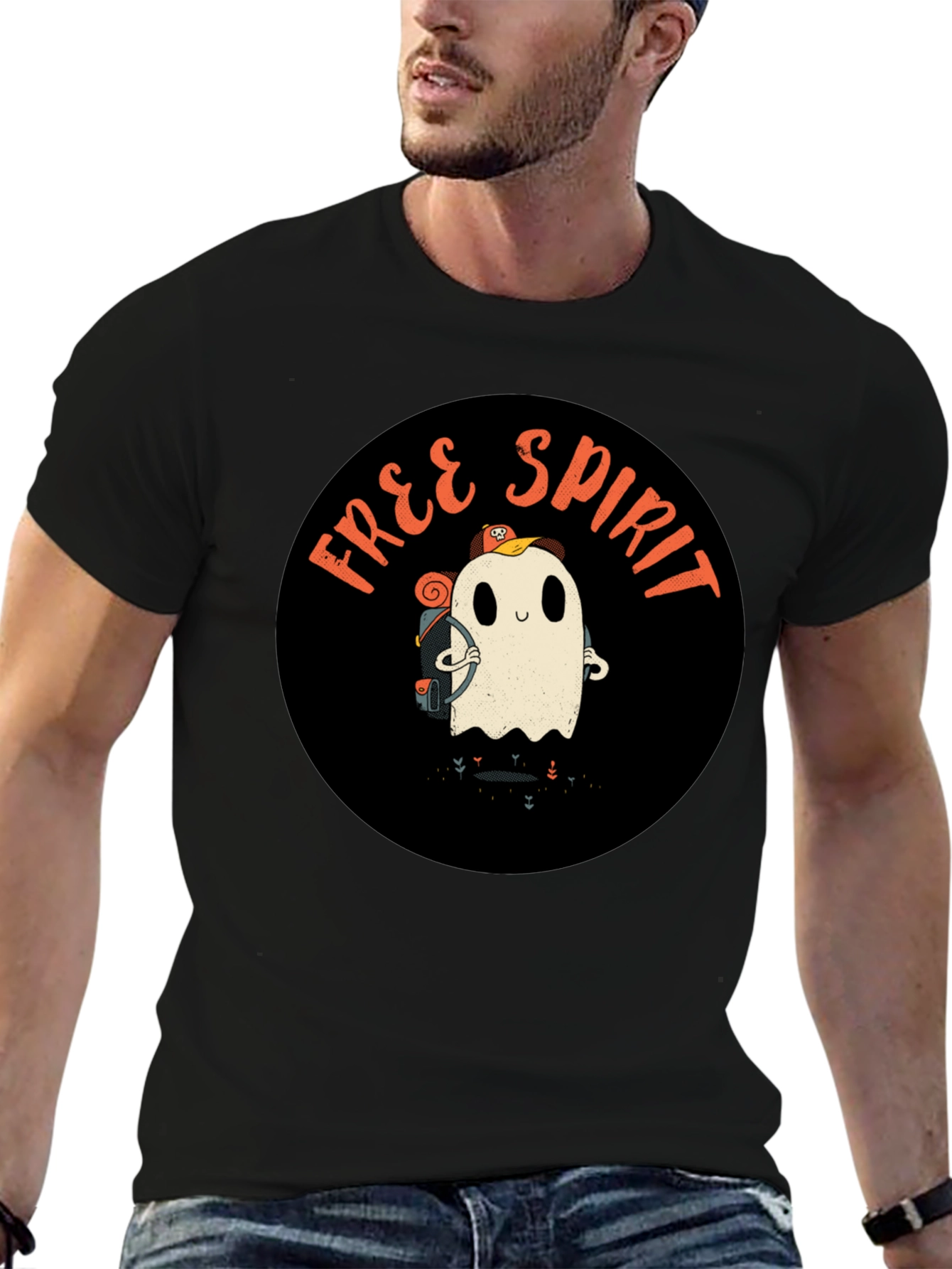 Free Spirit Ghost Graphic Tee - Black Cotton T-Shirt